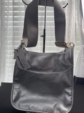 Aldonned Charcoal Leather Crossbody Bag with Wide Strap
